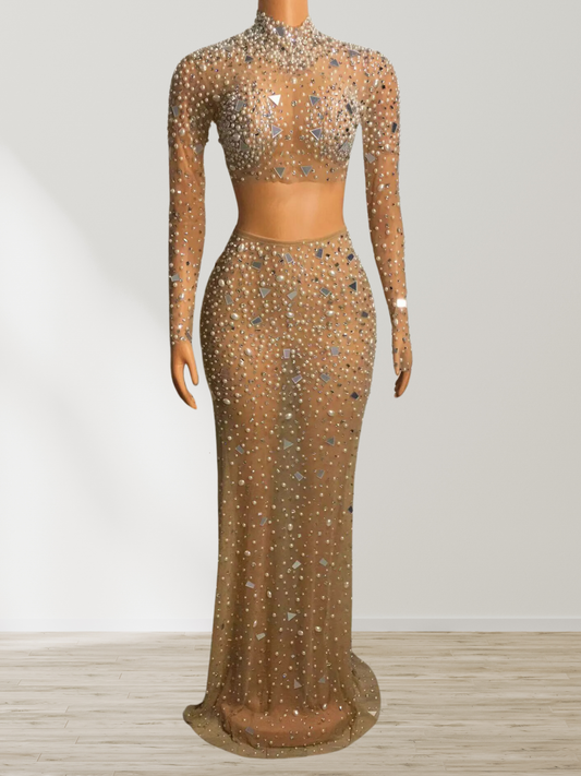 Elegant Mesh Dress - Glamorous 2-Piece Set