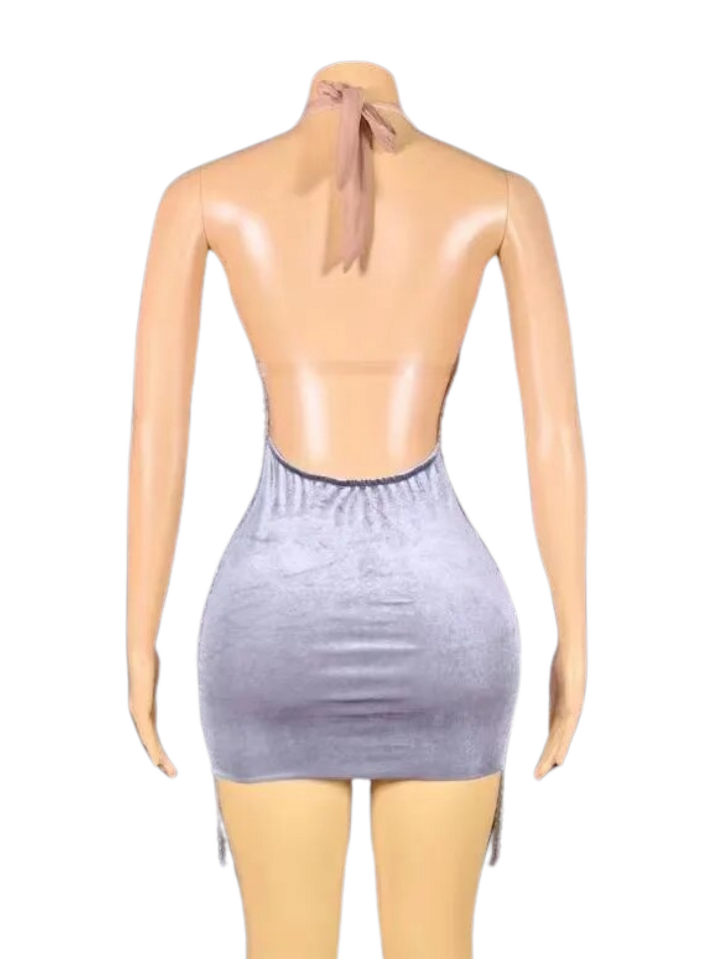 Halter Sheer Rhinestone Dress