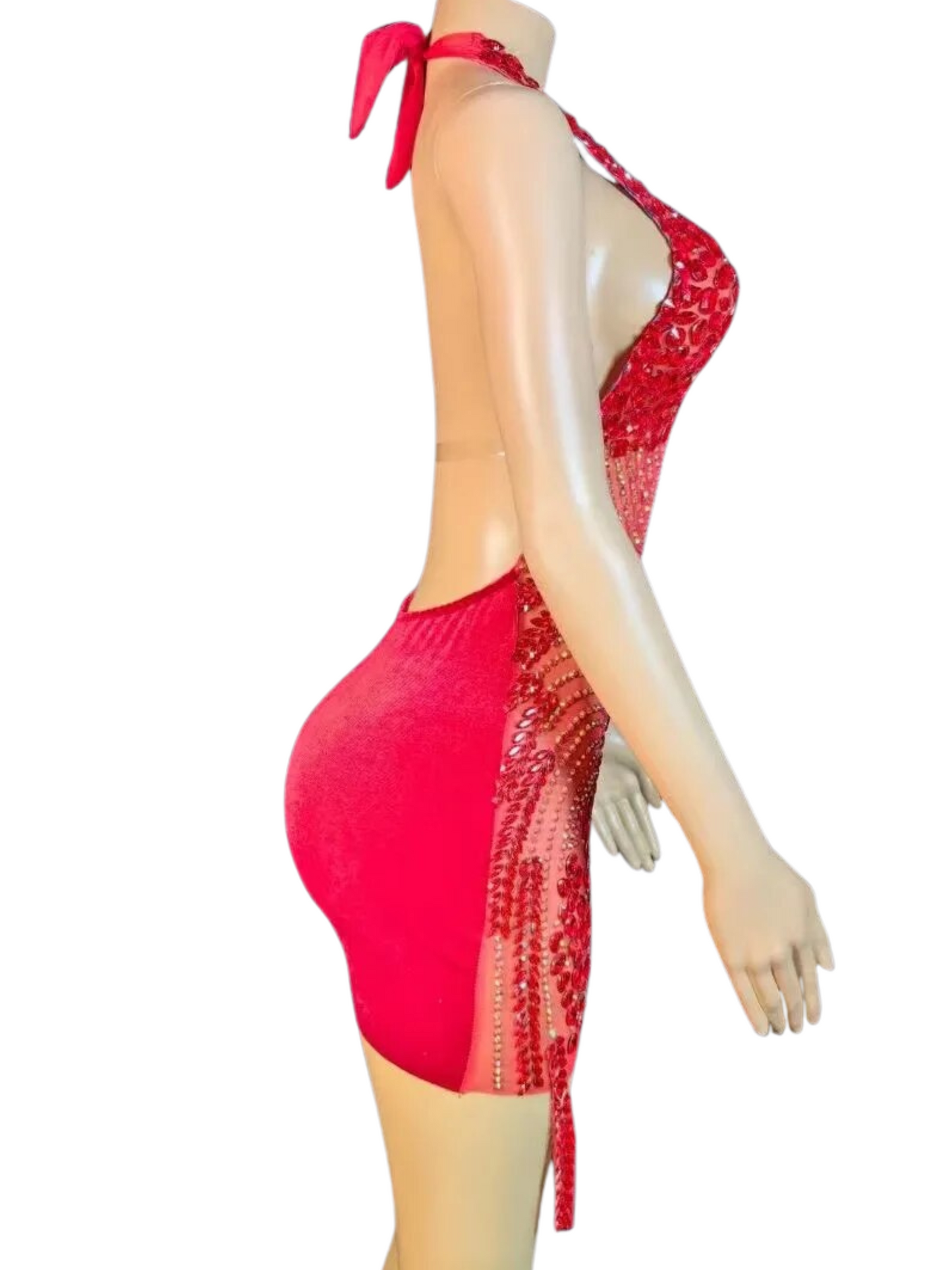 Halter Sheer Rhinestone Dress