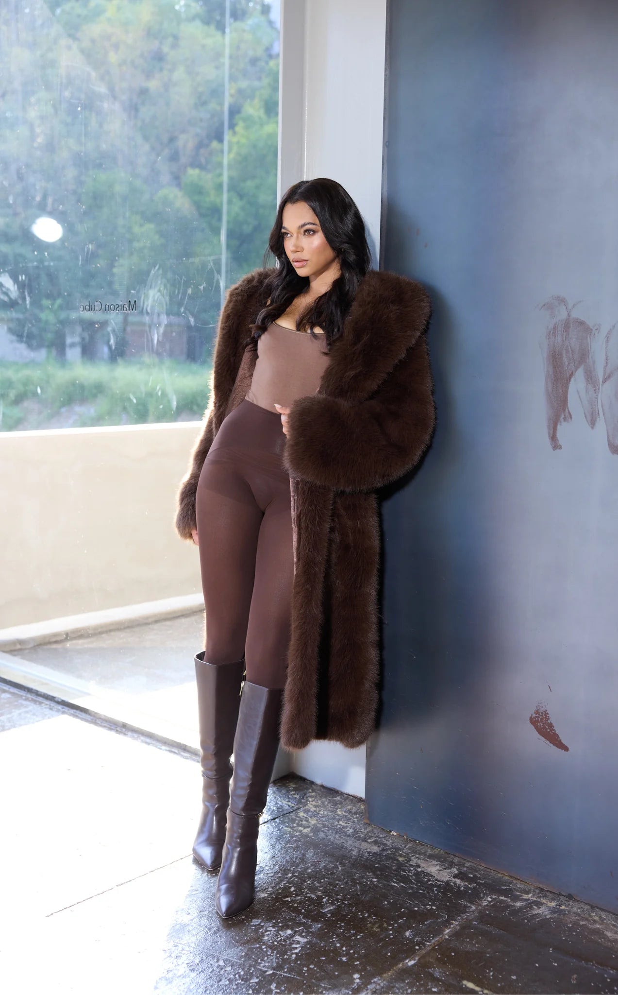 Luxe Chocolate Faux Fur Coat Elegant Winter Warmth Premium Plush wear
