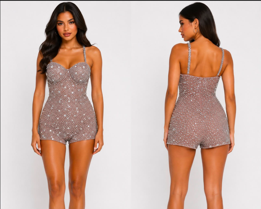 Starlight Bedazzle Romper in silver
