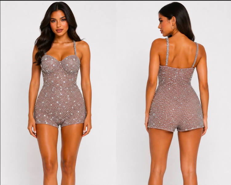 Starlight Bedazzle Romper in silver