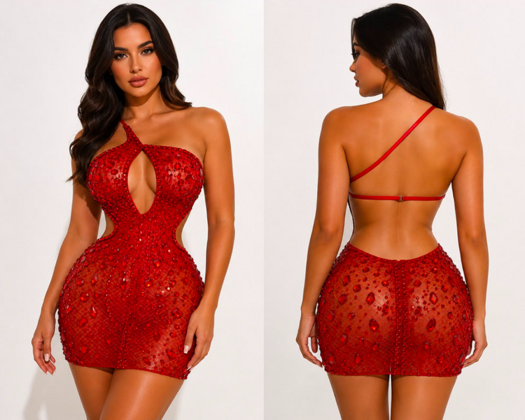 Bedazzle Bling Dress in red