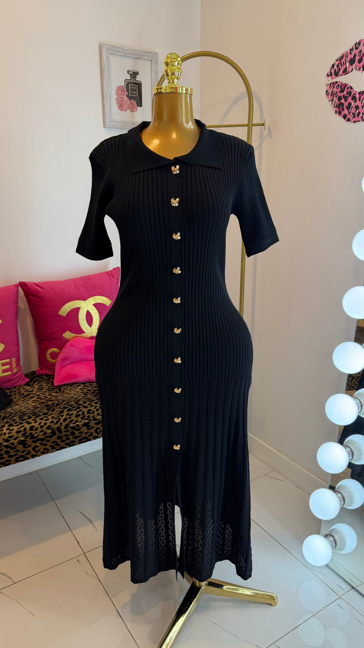 Ribbed Button-Front Midi Dress