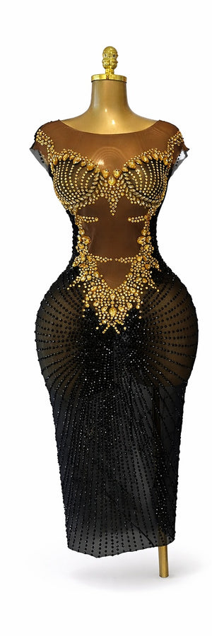 The Contour Crystal Body Dress in black