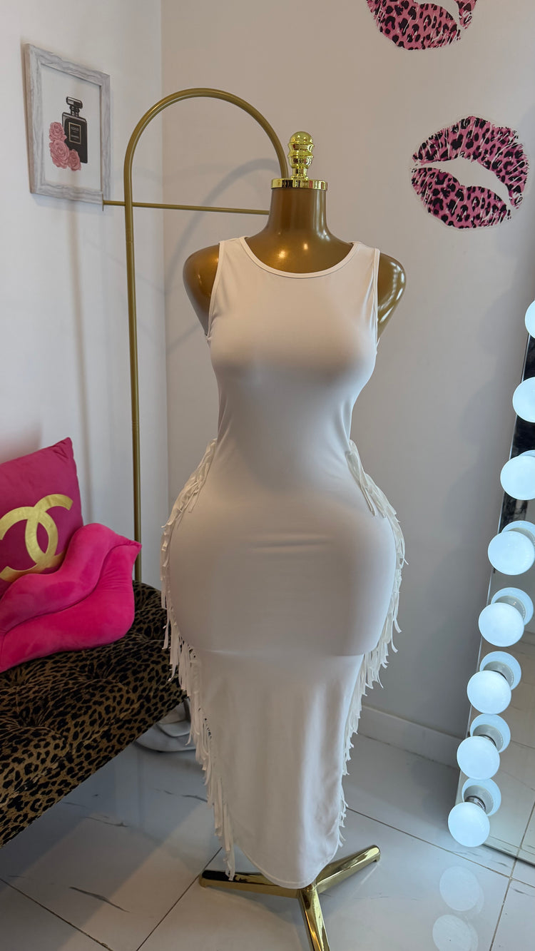 White Fringe Bodycon Dress
