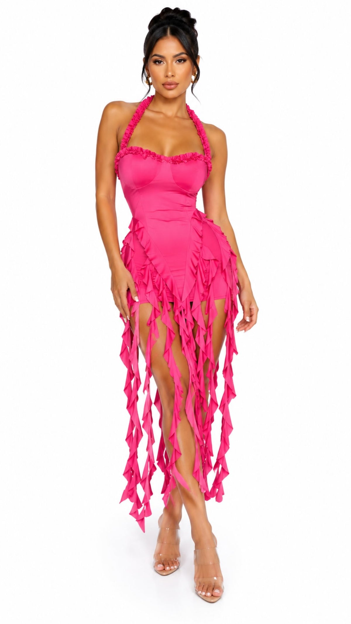 Flamingo Fringe Dress in hot pink