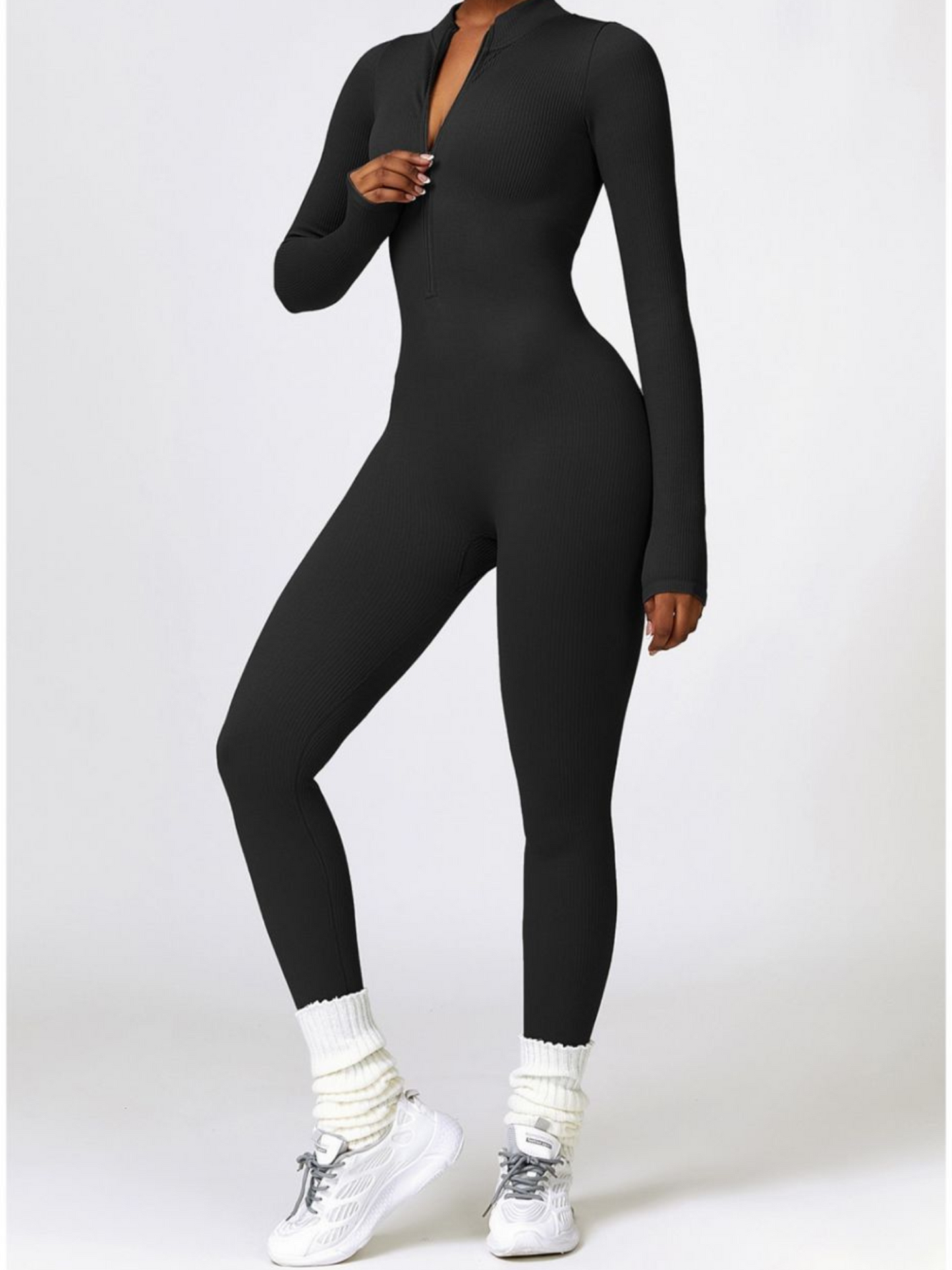 Women's Ribbed Zipper Jumpsuit Sportswear