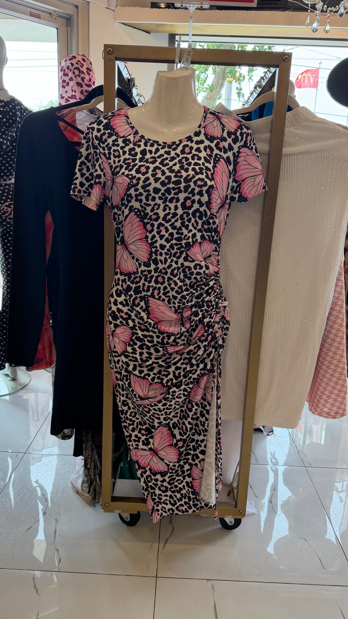 Butterfly Leopard Ruched Dress