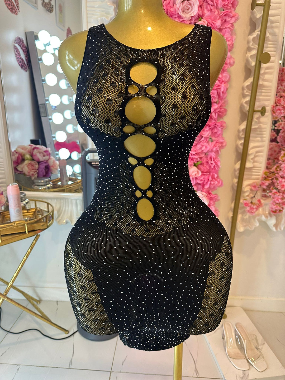 Black Cutout Mesh Dress