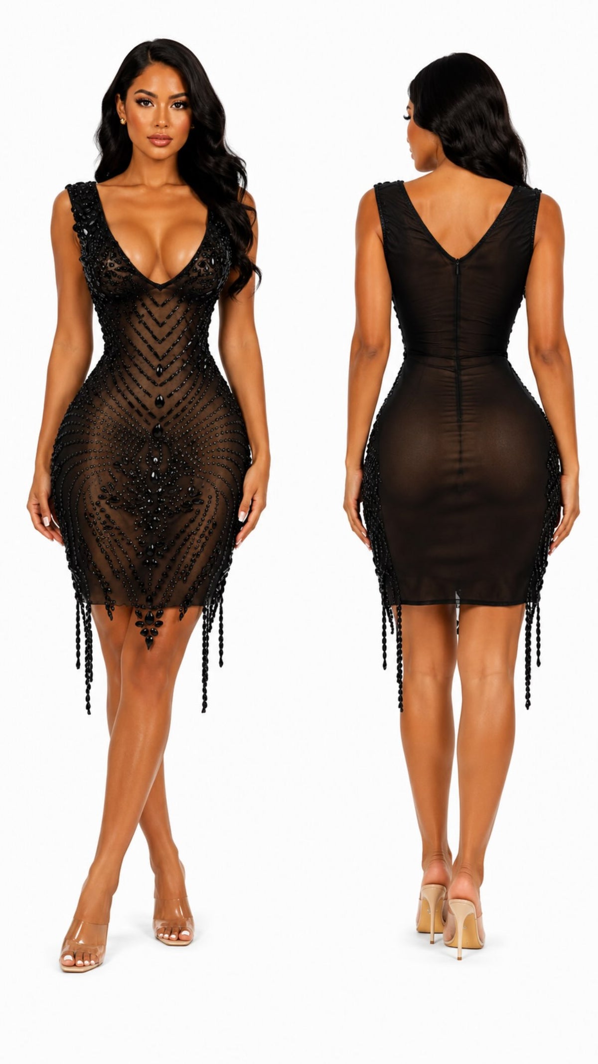 Missy Noir Fringe Dress in black