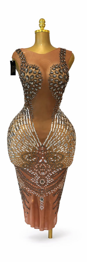 The Contour Crystal Body Dress in silver