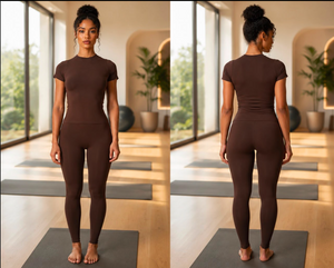 Nunu Athletic Bodywear Set in brown, front and back
