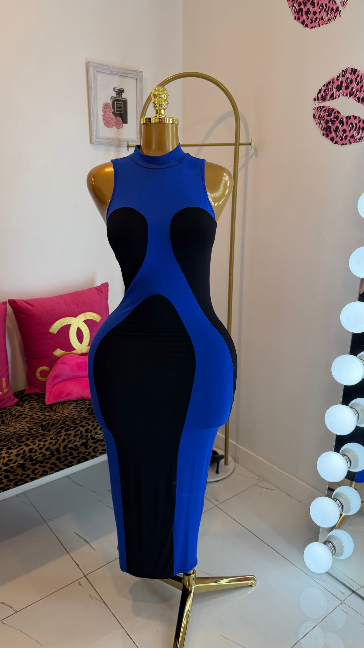 Cobalt Color-Block Bodycon Dress