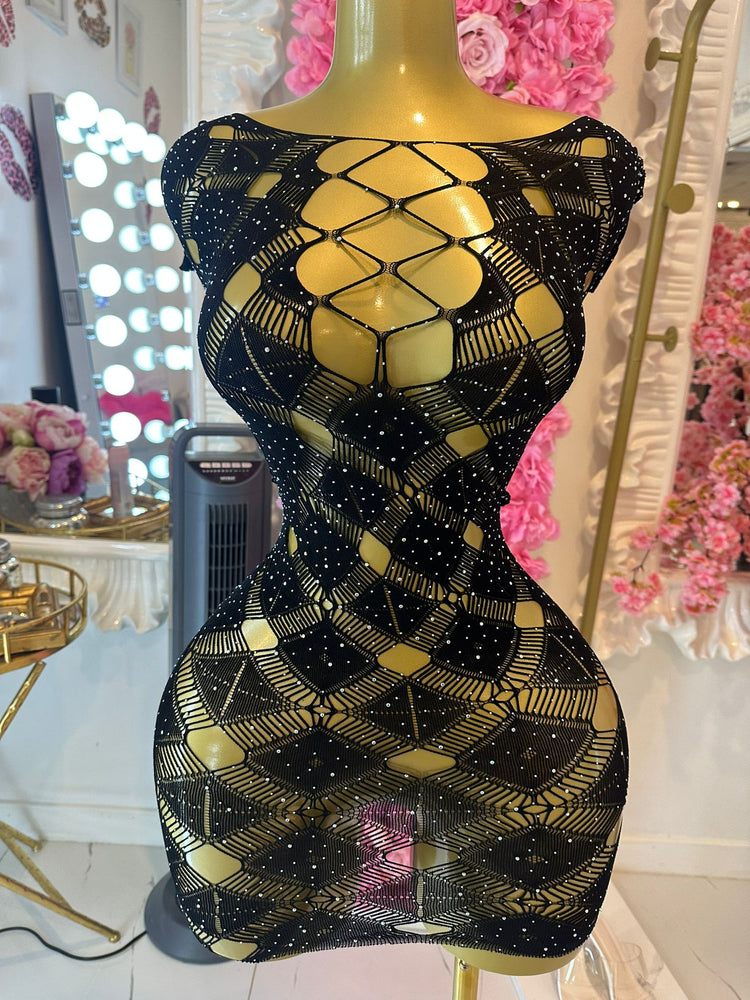 Black Diamond Mesh Mini Dress