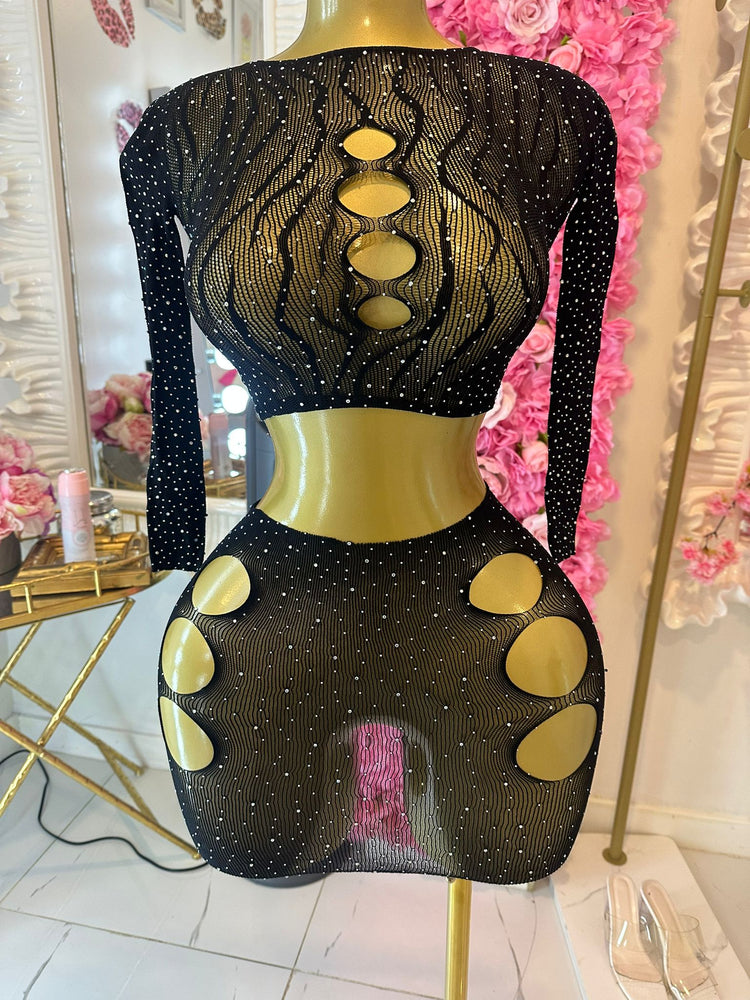 Black Long Sleeve Cutout Mesh Set