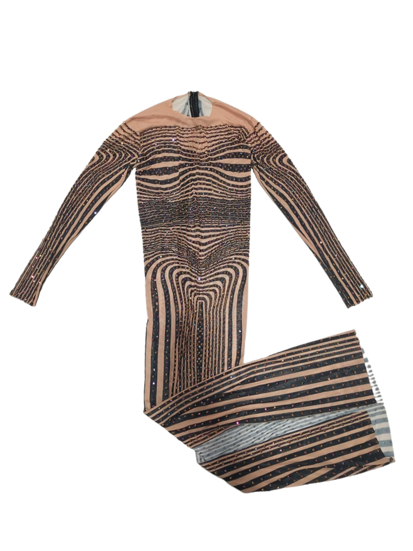 Sparkly Rhinestones Striped Long Dress